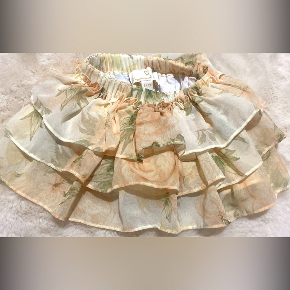 Lrdmpetits brand -Floral Ruffle Skirt - Cream and Green